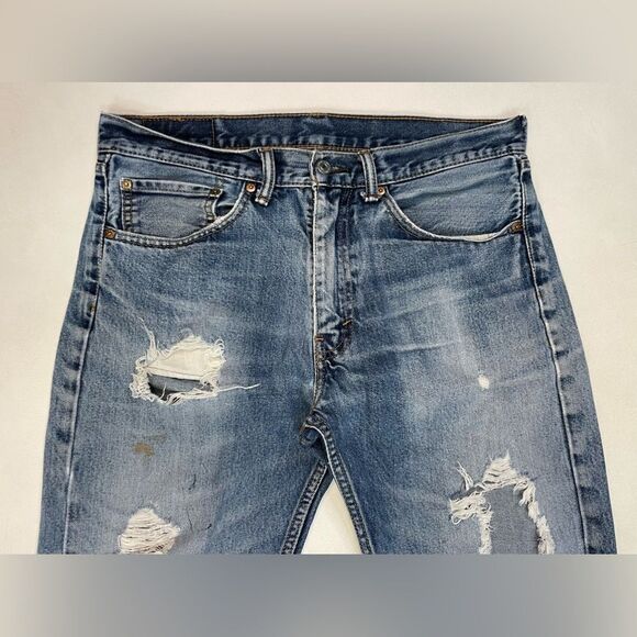 Levi’s 505 Denim Jeans Men Size 32 x 30 Blue Distressed Paint Tag Size 34 x 34 - Picture 3 of 13